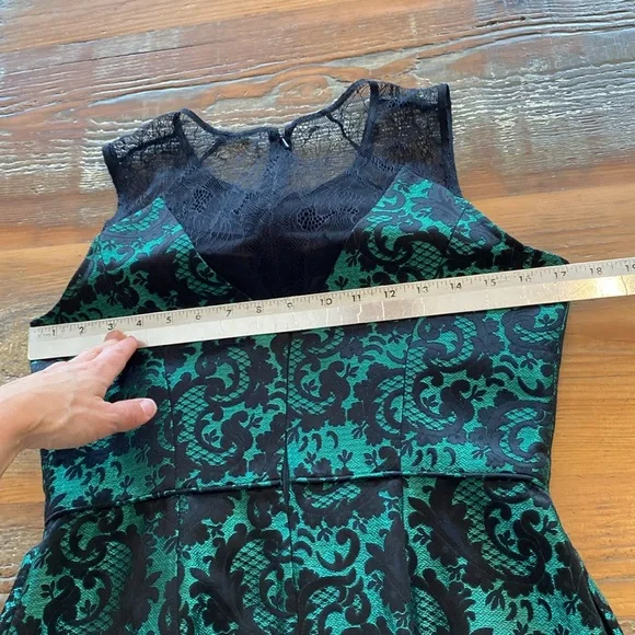 Aidan Mattox Floral Embroidered Lace Green and Black Mini Dress Paisley Formal - Picture 9 of 12